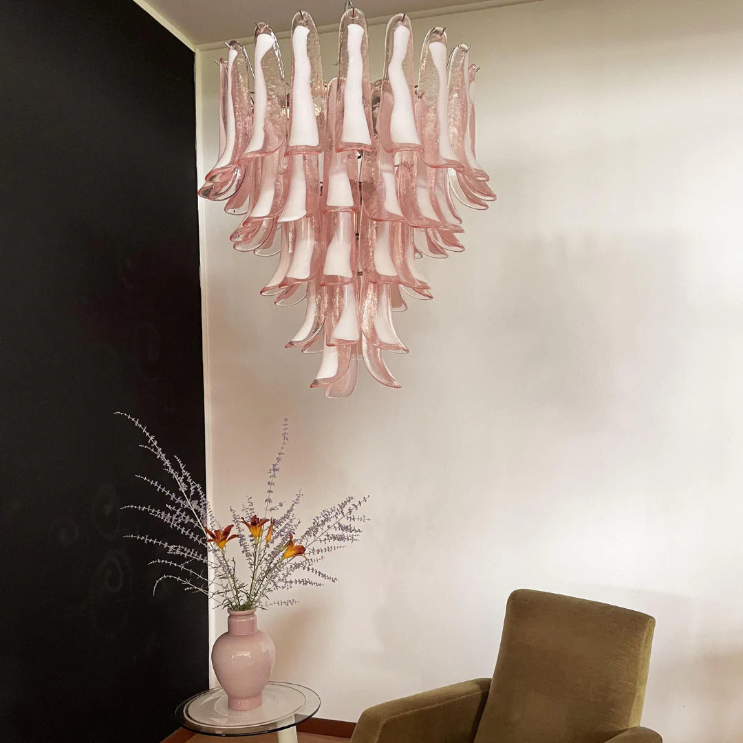 Vintage Pink Murano Glass Petals Chandelier - Nuvé