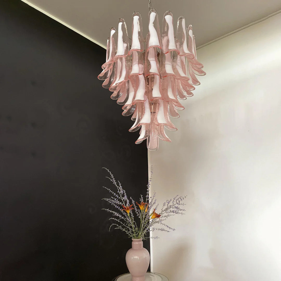 Vintage Pink Murano Glass Petals Chandelier - Nuvé