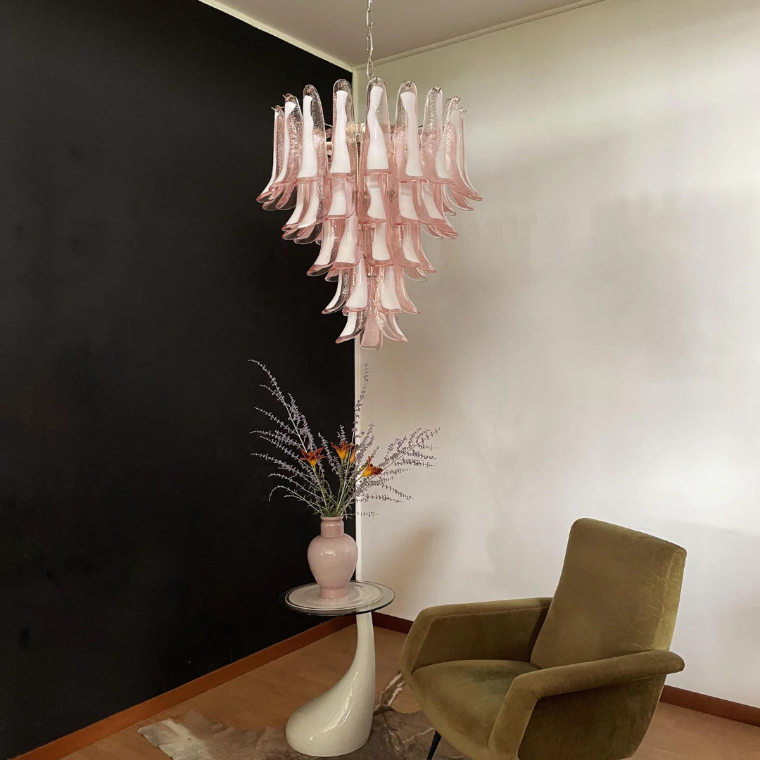 Vintage Pink Murano Glass Petals Chandelier - Nuvé