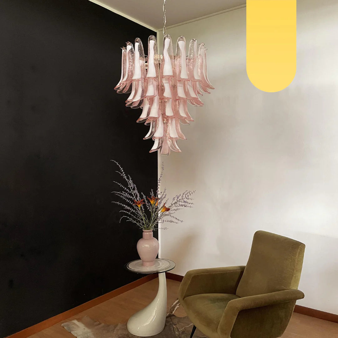Vintage Pink Murano Glass Petals Chandelier - Nuvé