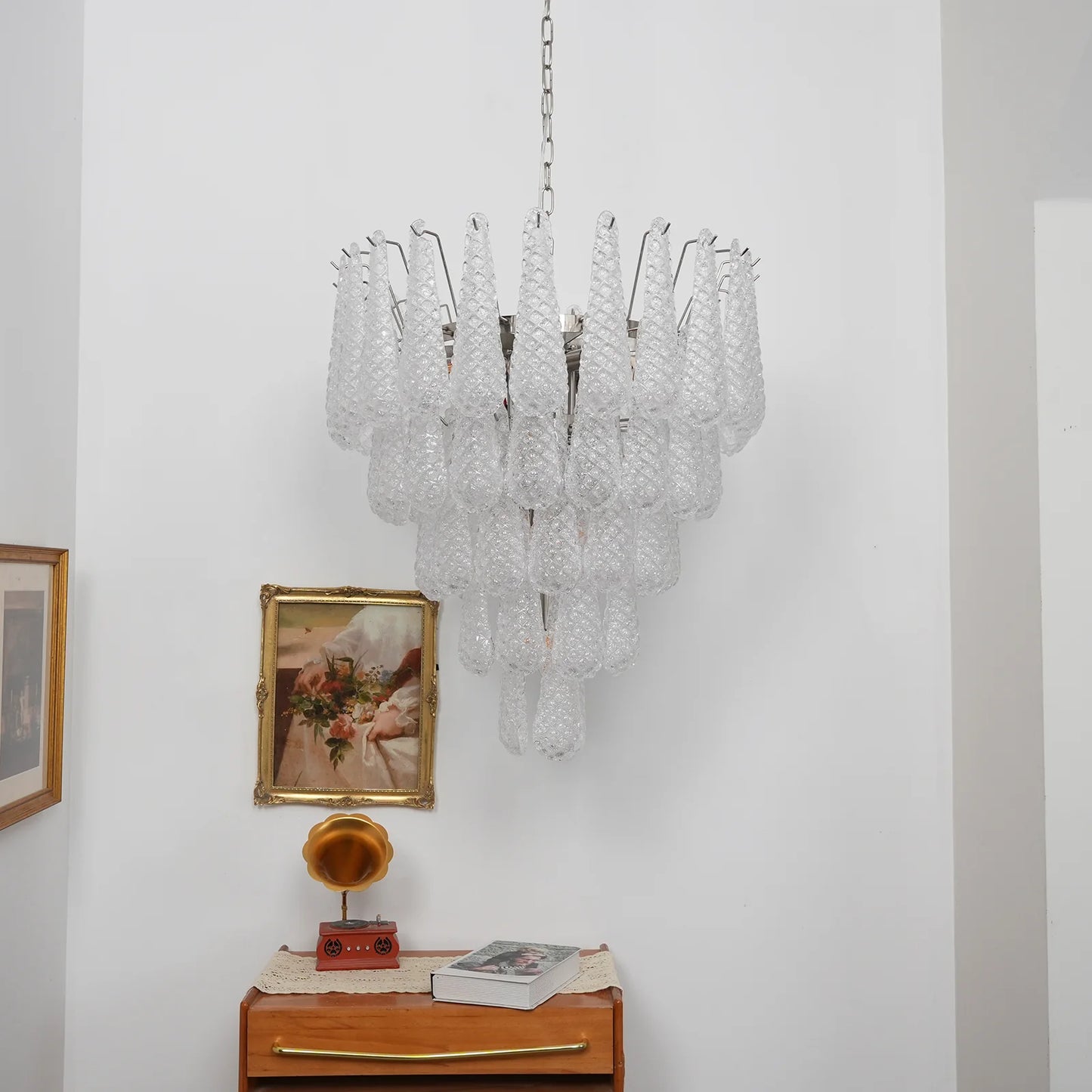 Vintage Transparent Murano Glass Petals Drop Chandelier - Nuvé