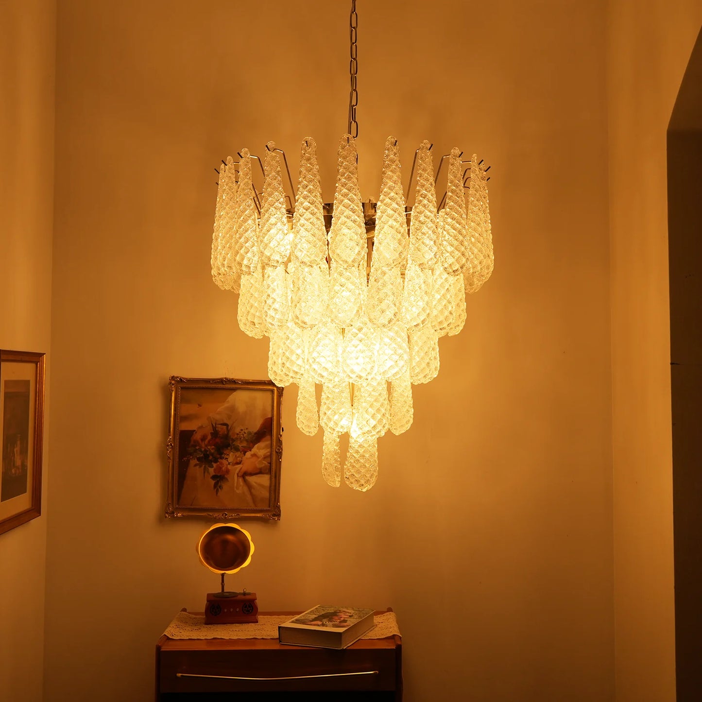 Vintage Transparent Murano Glass Petals Drop Chandelier - Nuvé