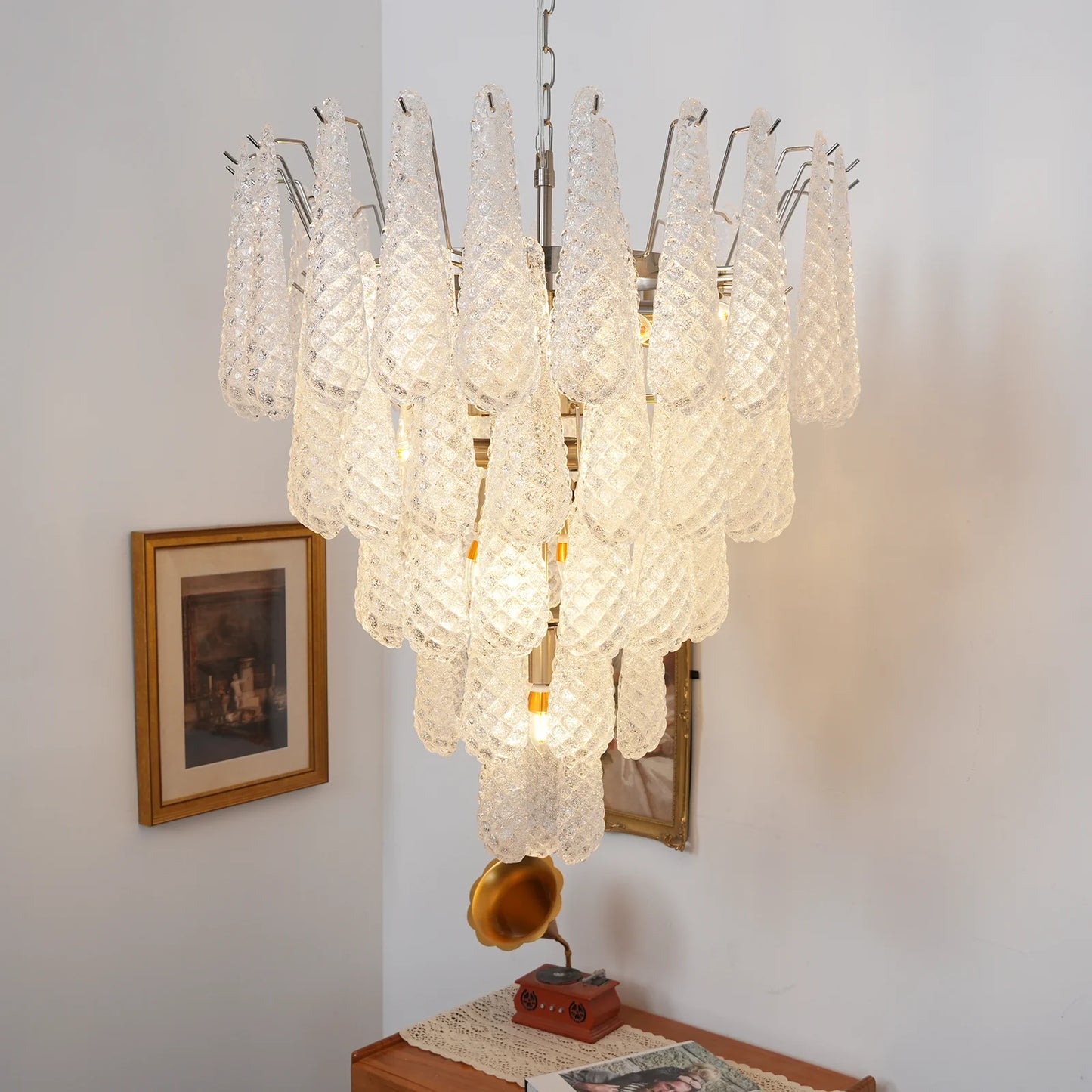 Vintage Transparent Murano Glass Petals Drop Chandelier - Nuvé
