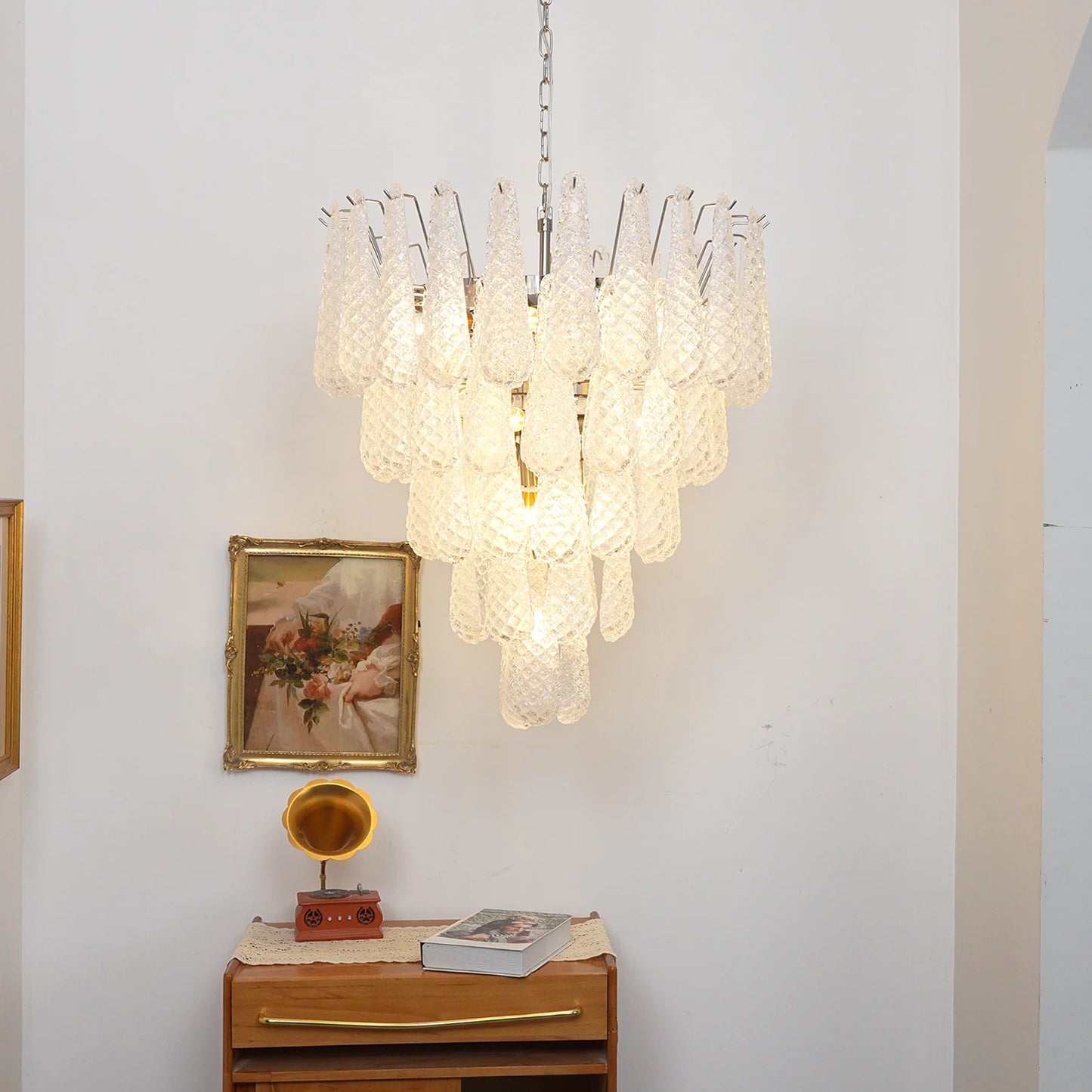 Vintage Transparent Murano Glass Petals Drop Chandelier - Nuvé