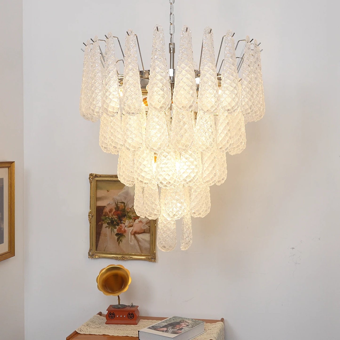 Vintage Transparent Murano Glass Petals Drop Chandelier - Nuvé