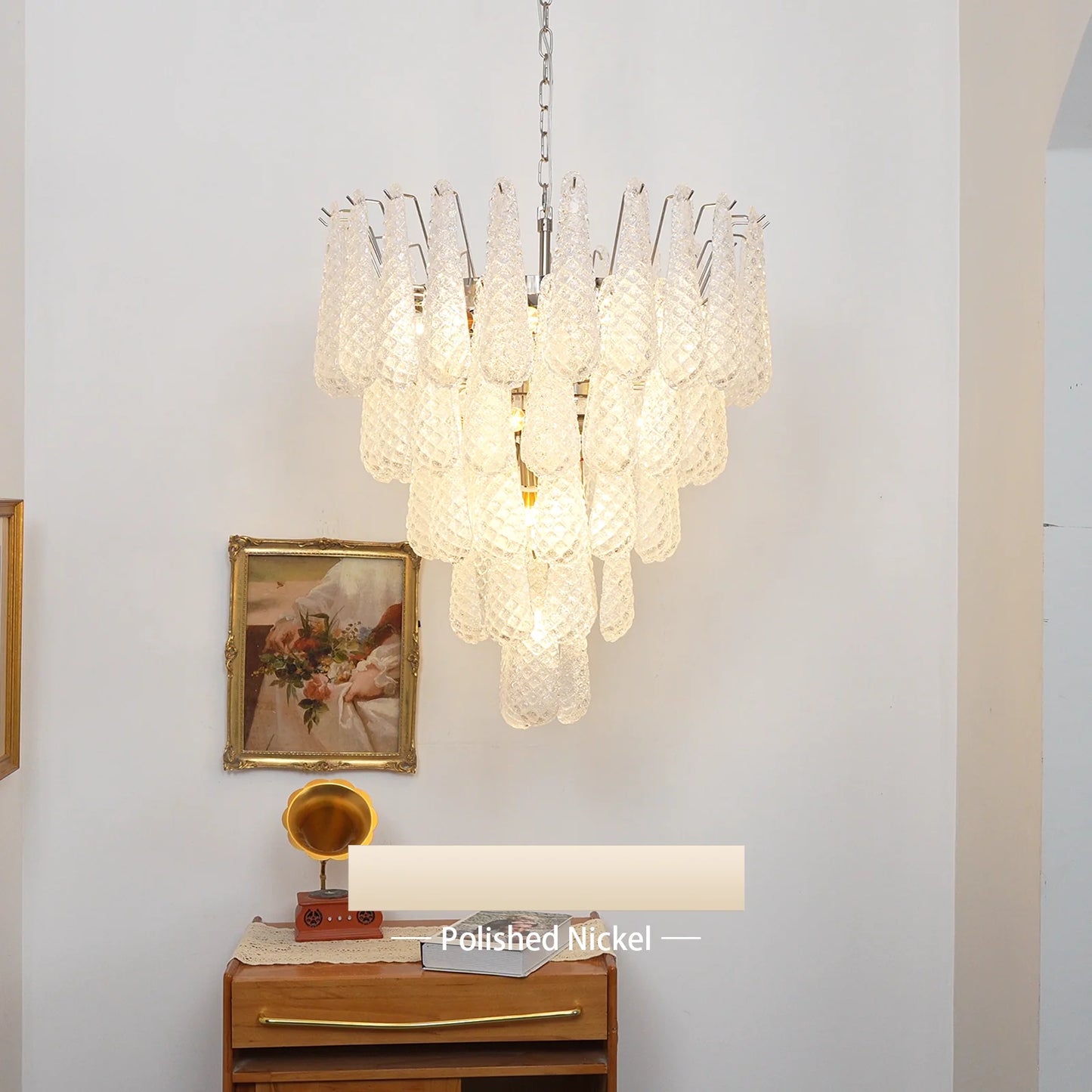 Vintage Transparent Murano Glass Petals Drop Chandelier - Nuvé