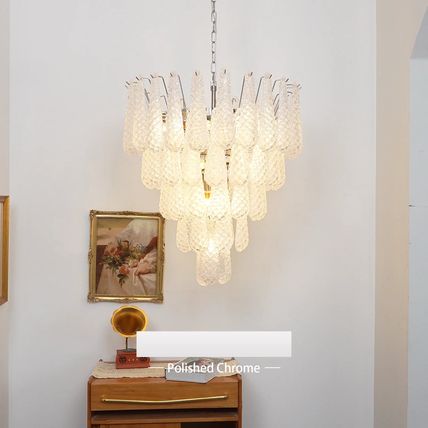 Vintage Transparent Murano Glass Petals Drop Chandelier - Nuvé