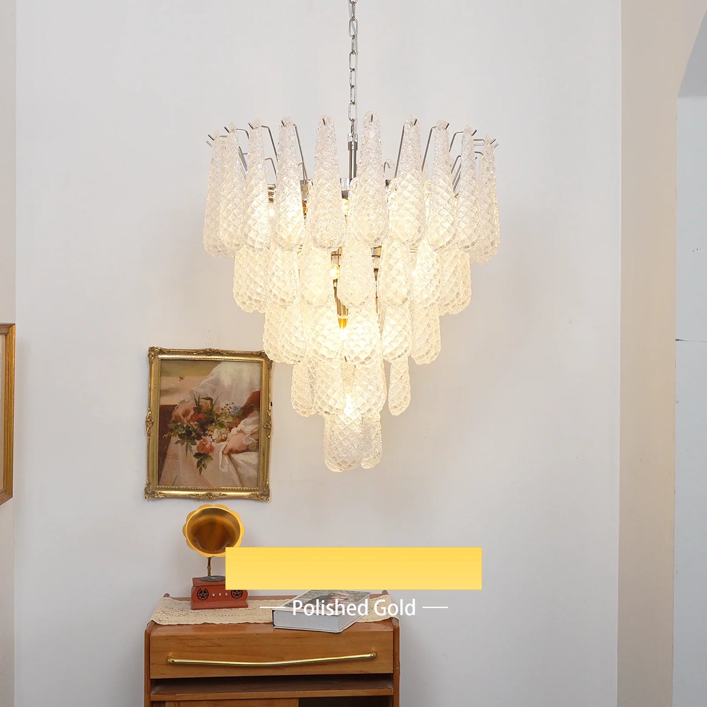 Vintage Transparent Murano Glass Petals Drop Chandelier - Nuvé