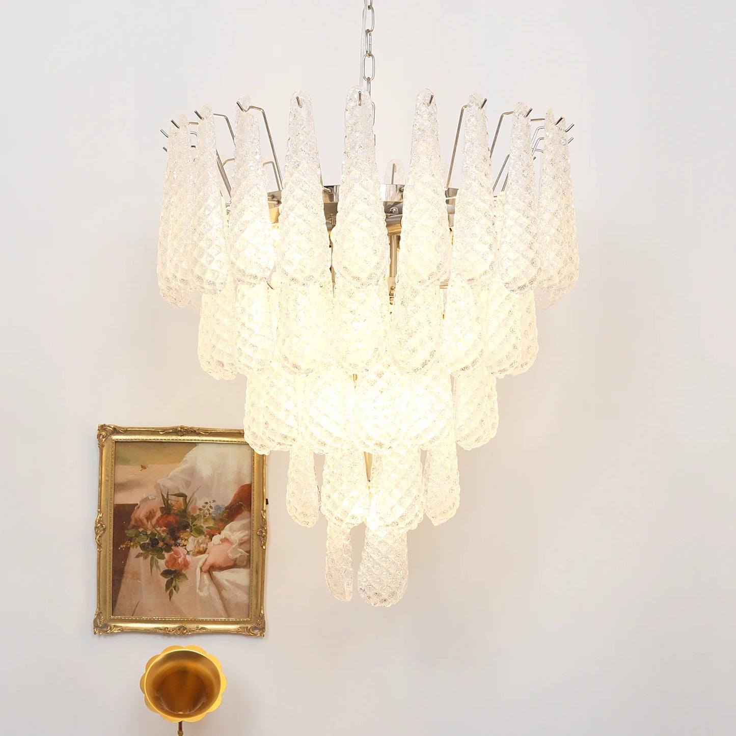 Vintage Transparent Murano Glass Petals Drop Chandelier - Nuvé