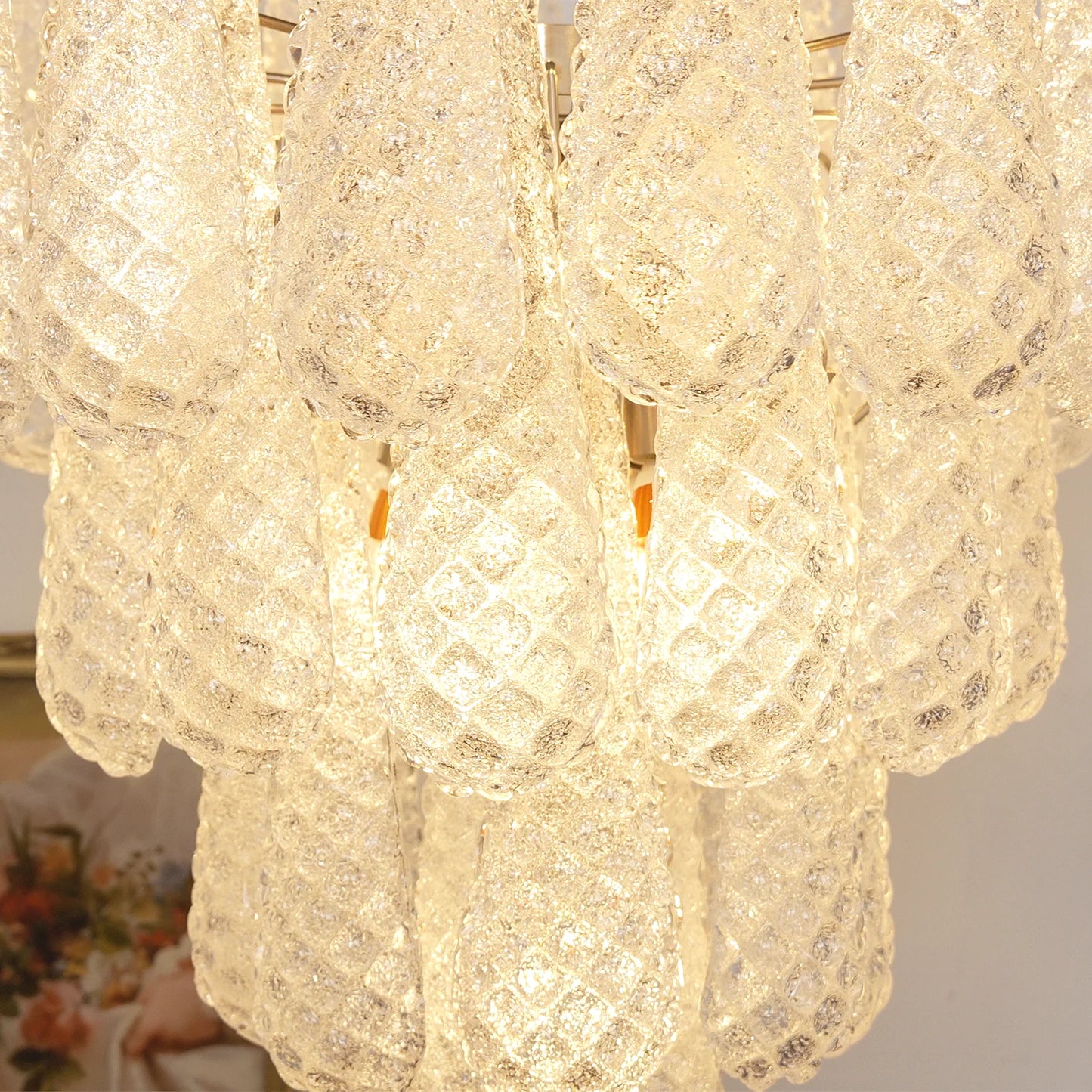 Vintage Transparent Murano Glass Petals Drop Chandelier - Nuvé