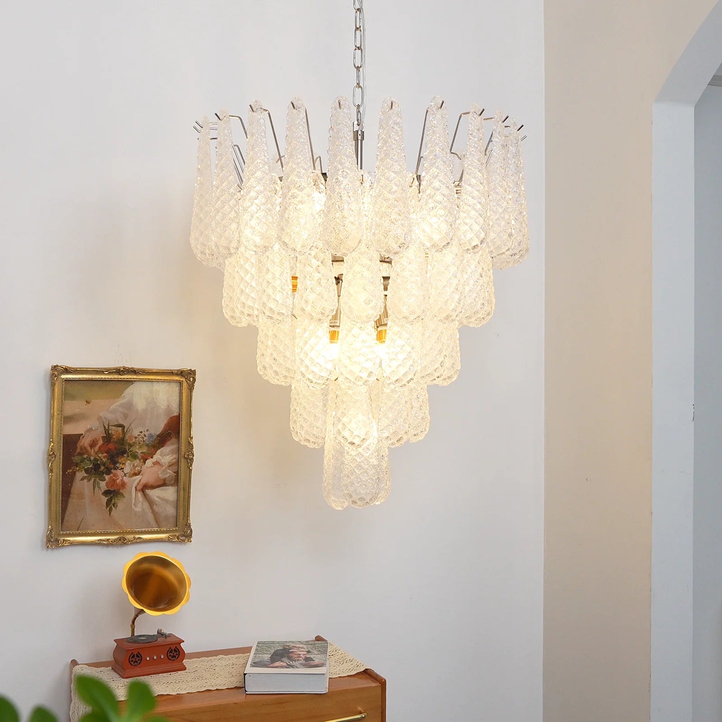 Vintage Transparent Murano Glass Petals Drop Chandelier - Nuvé