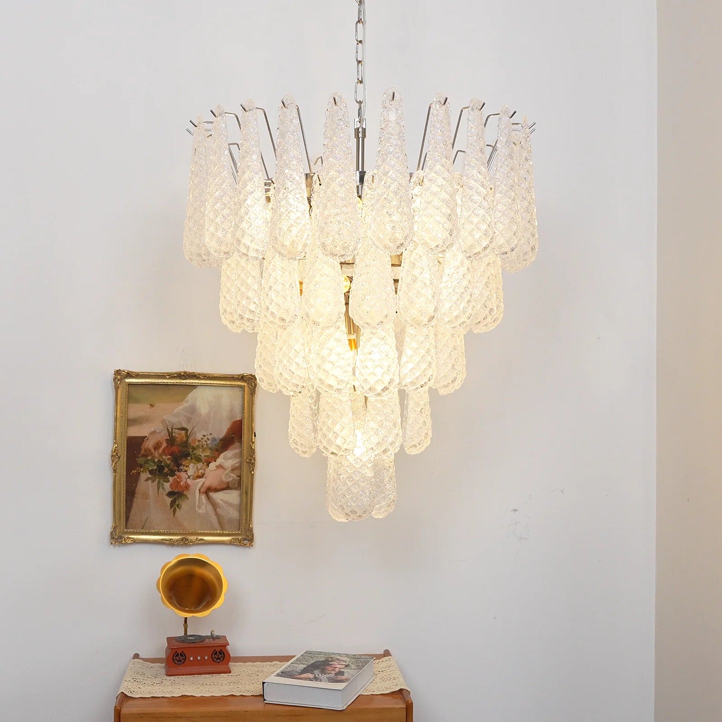 Vintage Transparent Murano Glass Petals Drop Chandelier - Nuvé