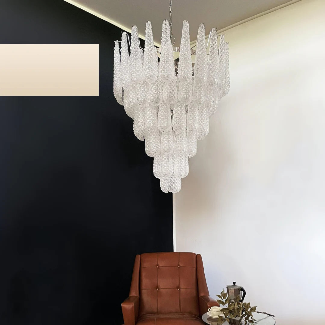 Vintage Transparent Murano Glass Petals Drop Chandelier - Nuvé