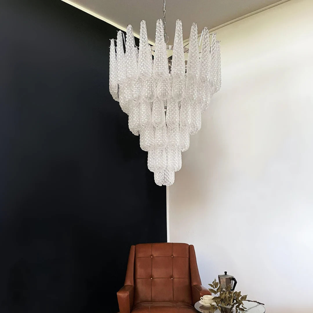Vintage Transparent Murano Glass Petals Drop Chandelier - Nuvé