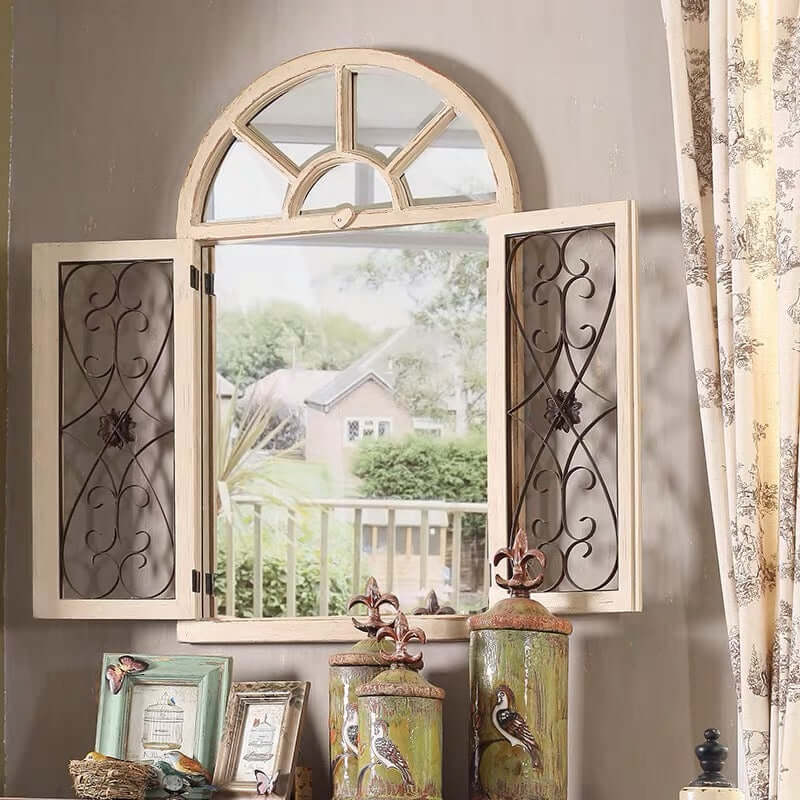 Vintage Arched Window Mirror in Antique White - Nuvé