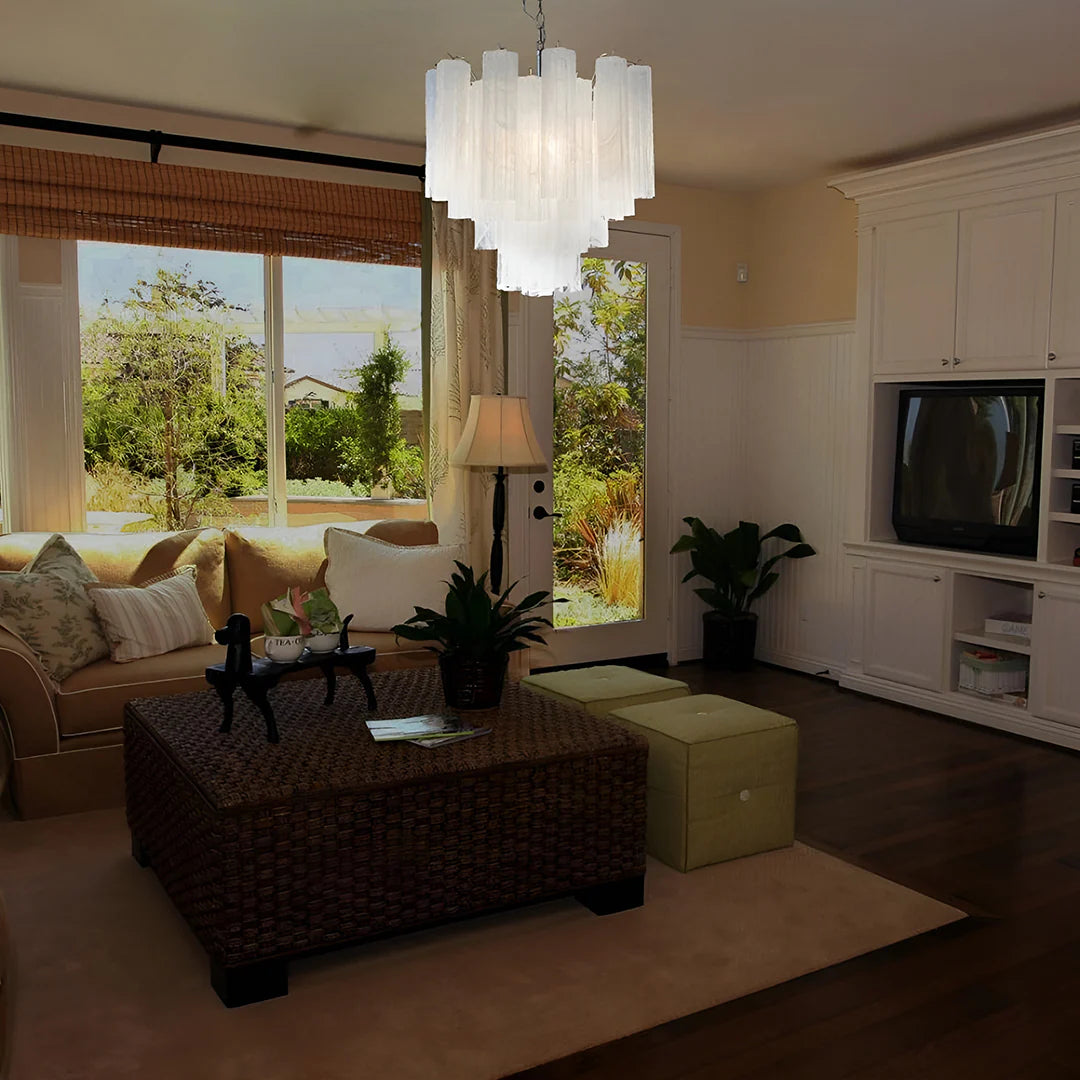 White Murano Glass Tube Chandelier - Nuvé
