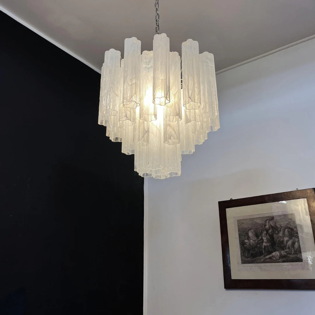 White Murano Glass Tube Chandelier - Nuvé