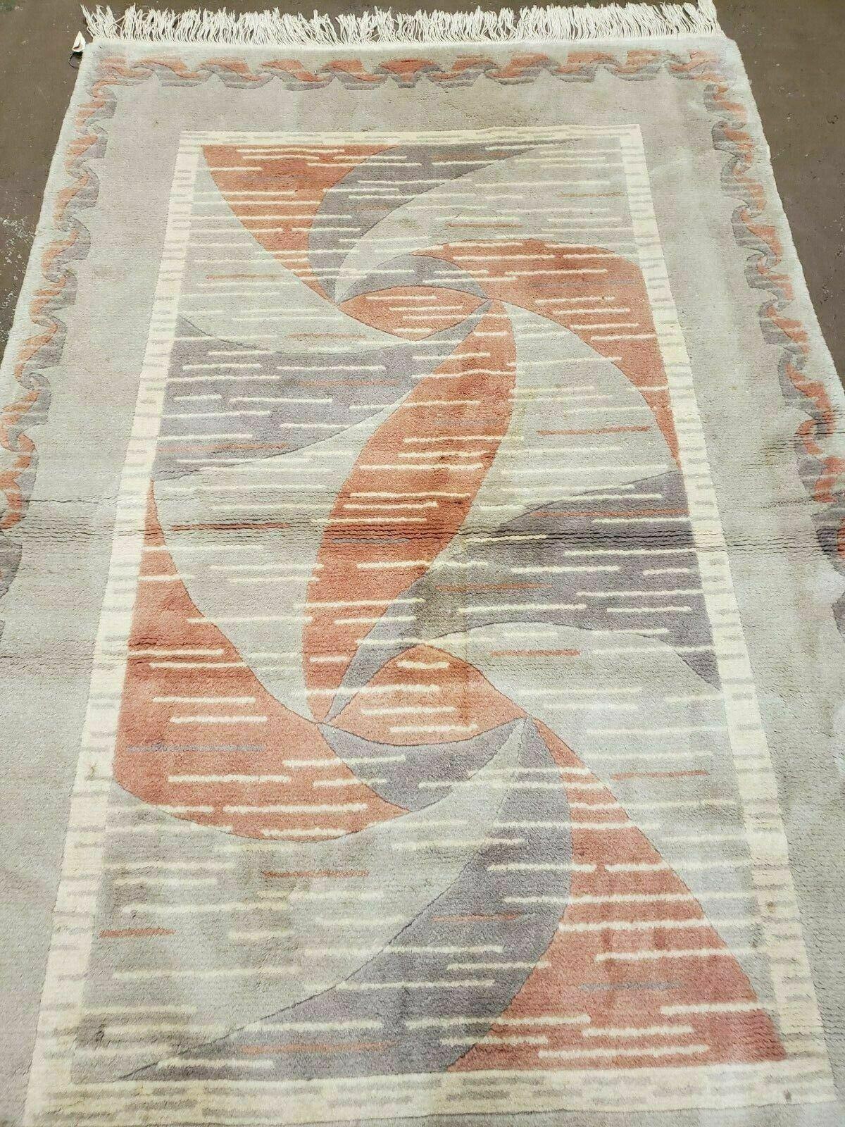 3' X 5' Handmade Modern Chinese Accent Rug - Silk on Cotton Carpet - Abstract Contemporary Design - Beige and Orange - Nuvé