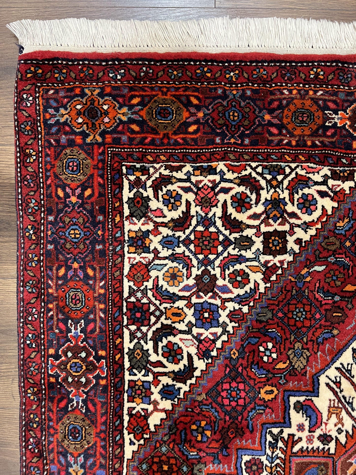 Fine Persian Bidjar Rug 3x5, Geometric Medallion Oriental Bijar Carpet 3 x 5 ft, Ruby Red and Cream, Hand Knotted Wool Rug, Semi Antique Tribal Rug, Nice - Nuvé