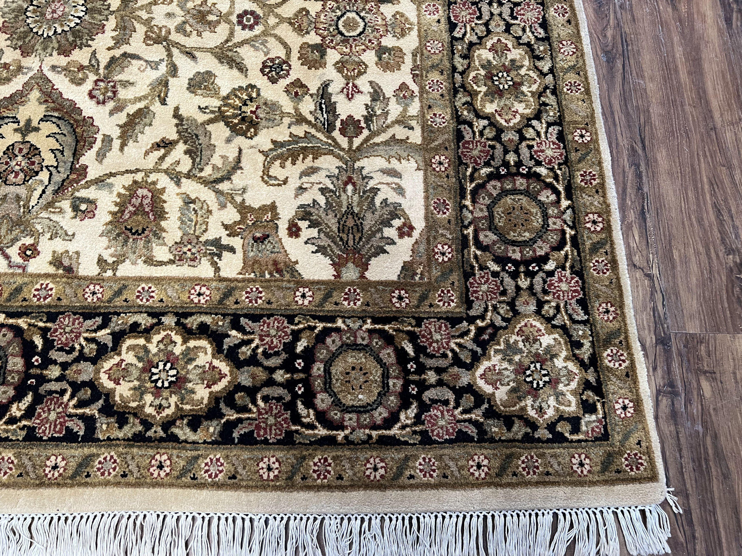 Indo Mahal Rug 6x9, Indian Floral Carpet 6 x 9, Beige and Black, Allover Design, Living Room Rug, Bedroom Rug, Traditional Rug, Vintage Rug - Nuvé