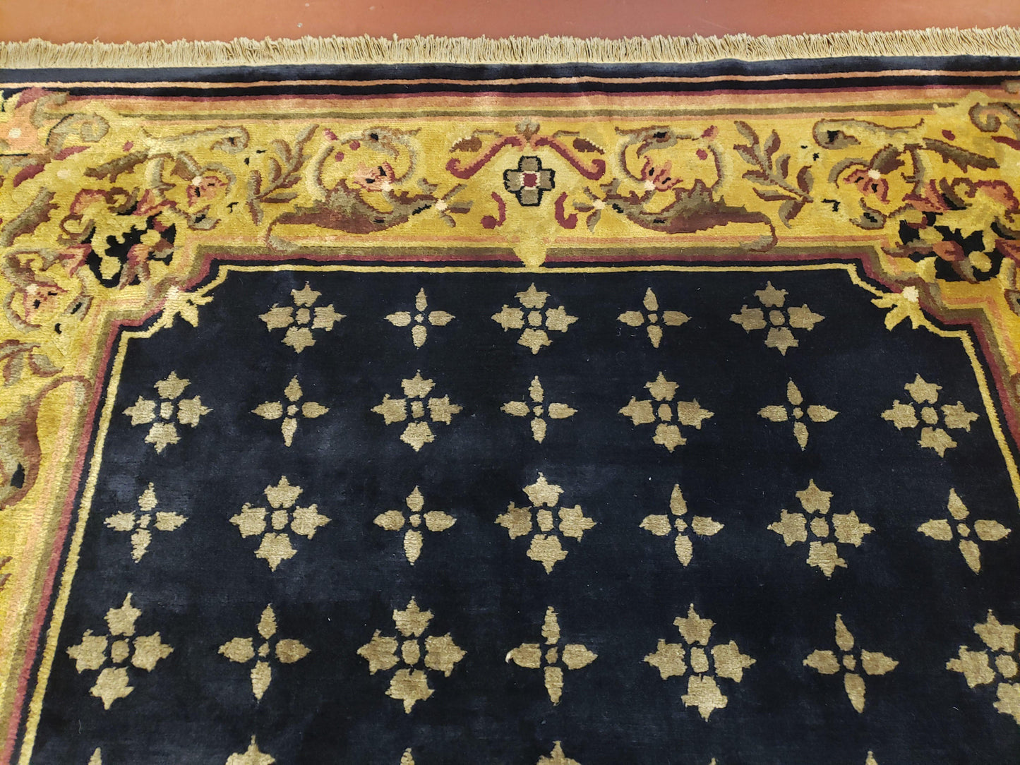 6x9 Aubusson Design Nepali Tibetan Rug Black & Tan Hand-Knotted Wool Carpet Soft Plush Pile New Rug Nice - Nuvé