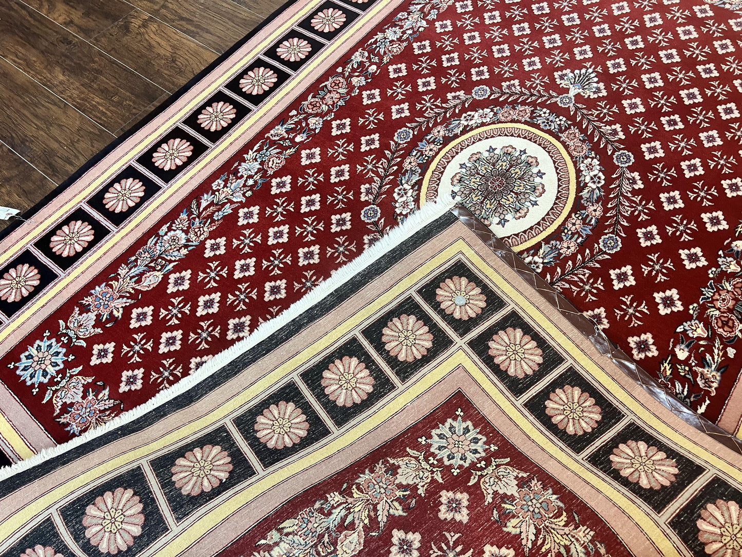 Pakistani Rug 6x9, European Aubusson Design, Wool Handmade Vintage Carpet, Dark Red, 6 x 9 Medium Sized Rug - Nuvé