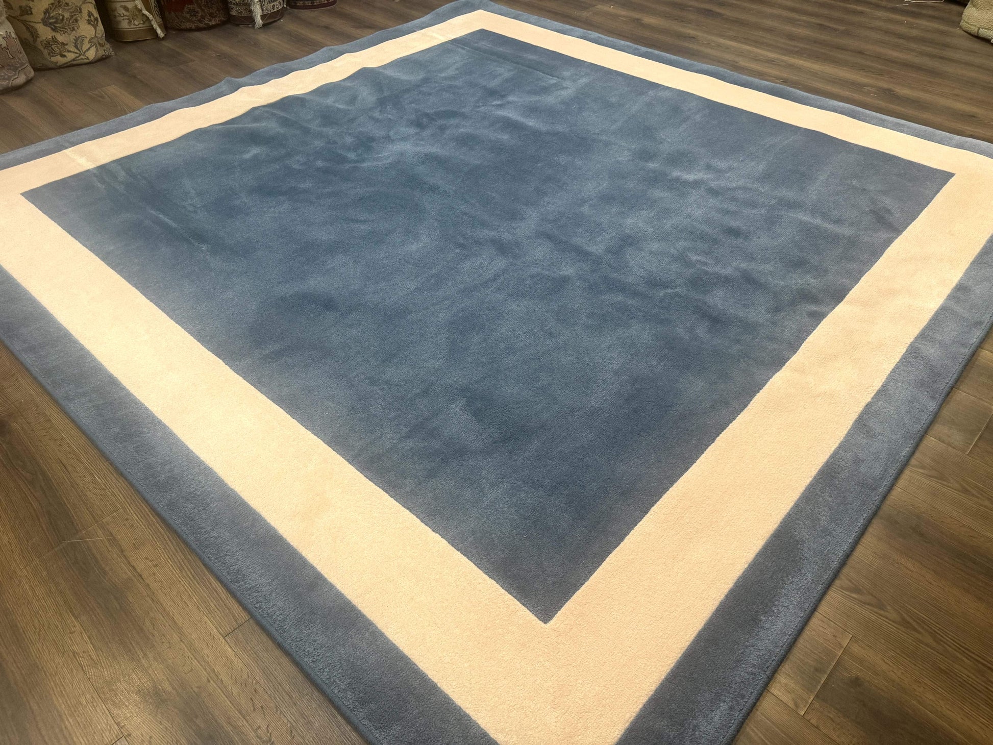 Blue and Cream Square Rug 10x10 ft, Large Square Carpet - Nuvé