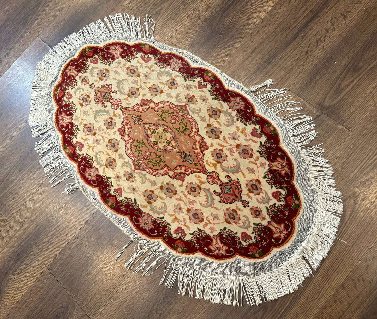 Small Oval Persian Tabriz Rug 2x4, Kork Wool and Silk Highlights, Fine 260 KPSI - Nuvé