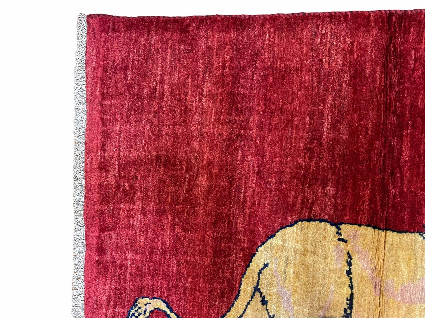 3 X 5 Handmade Hand-Knotted Quality Wool Rug New Vintage Lion Red Pictorial - Nuvé