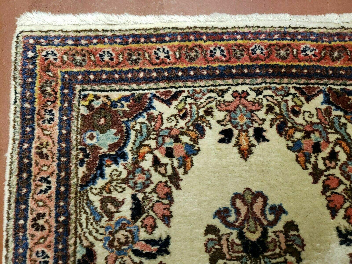 2' 7" X 4' Vintage Handmade Indian Medallion Wool Floral Beige Rug - Nuvé
