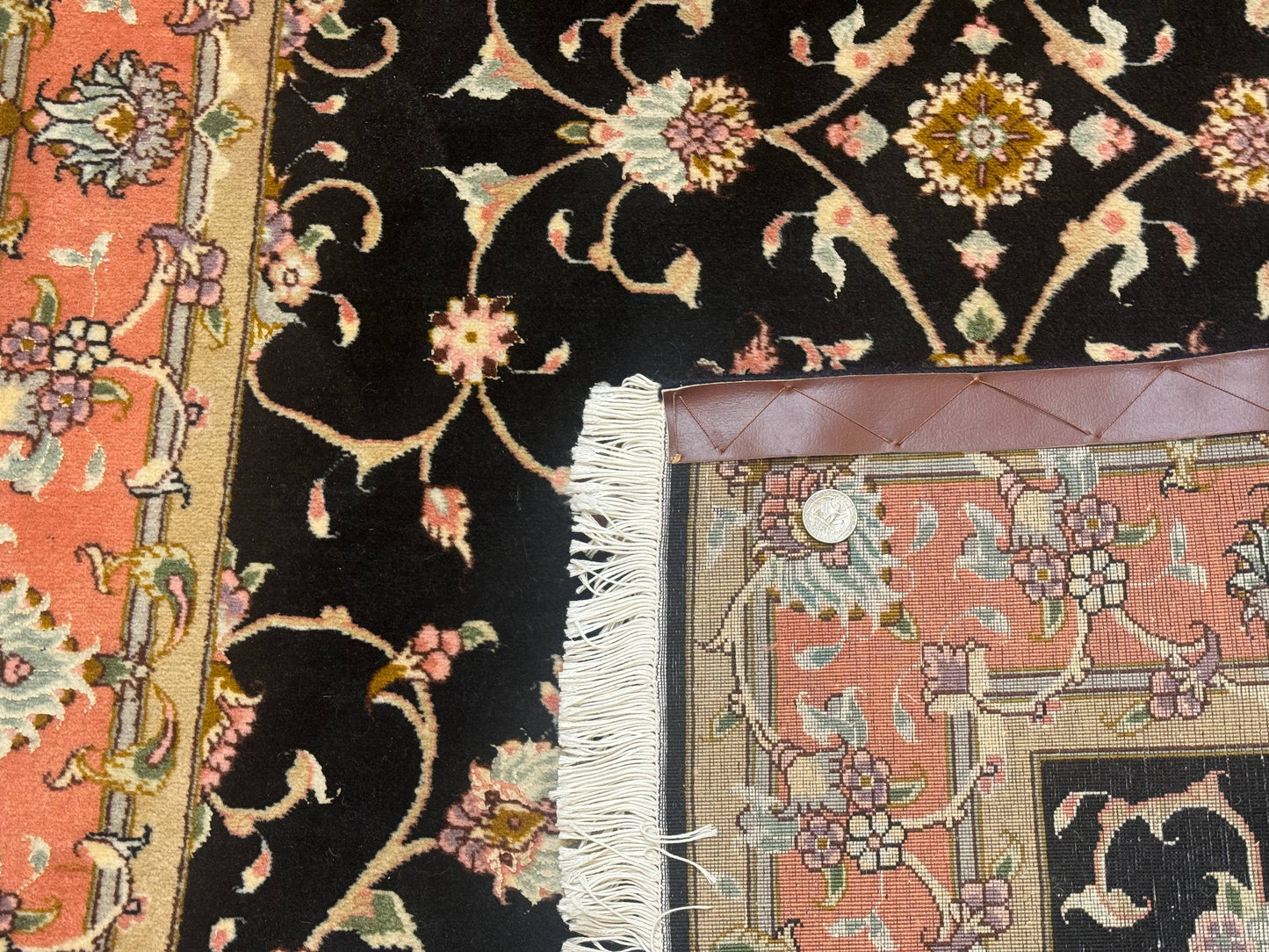 Persian Tabriz Rug 3x5 Black and Salmon Floral Fine Handmade 360 KPSI - Nuvé