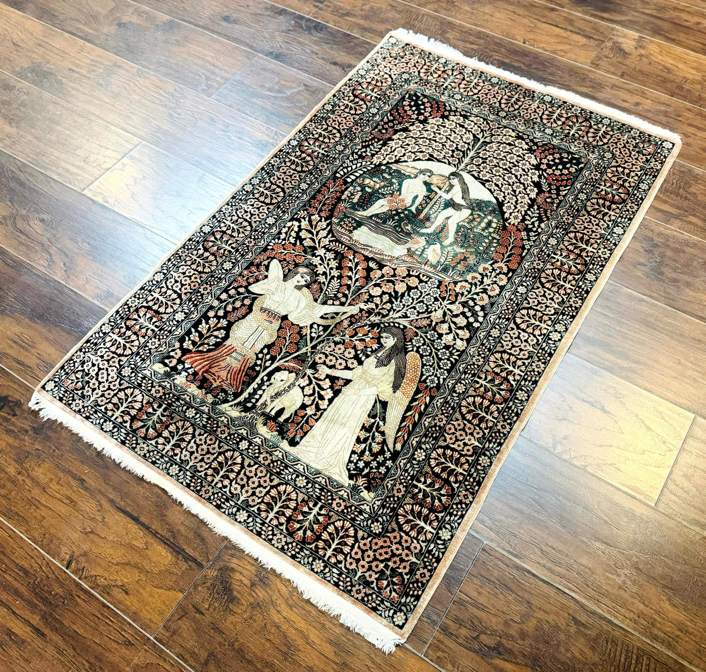 Stunning Sino Persian Pictorial Rug 2.7 x 4, Garden of Eden Adam & Eve Tree of Life Design, Extremely Fine 580 KPSI, Masterpiece - Nuvé