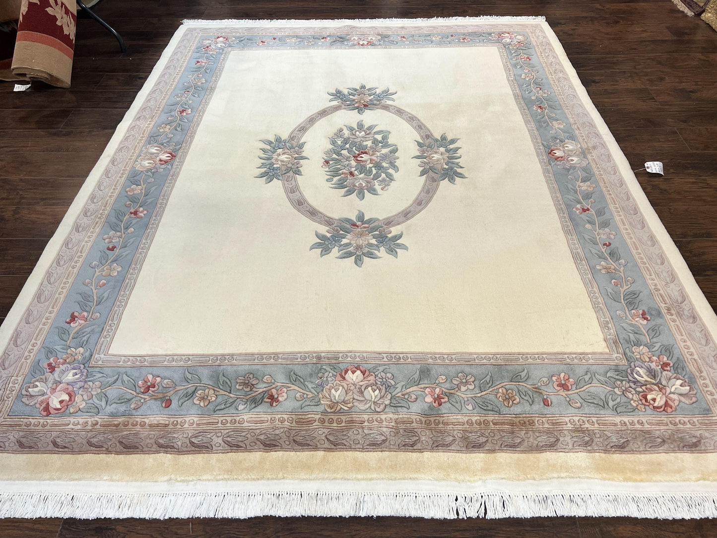 Chinese Carving Rug 8x10, Chinese Wool Carpet 8 x 10, Cream, 120 Line Rug, Vintage Handmade Art Deco Asian Oriental Rug, Aubusson Rug - Nuvé