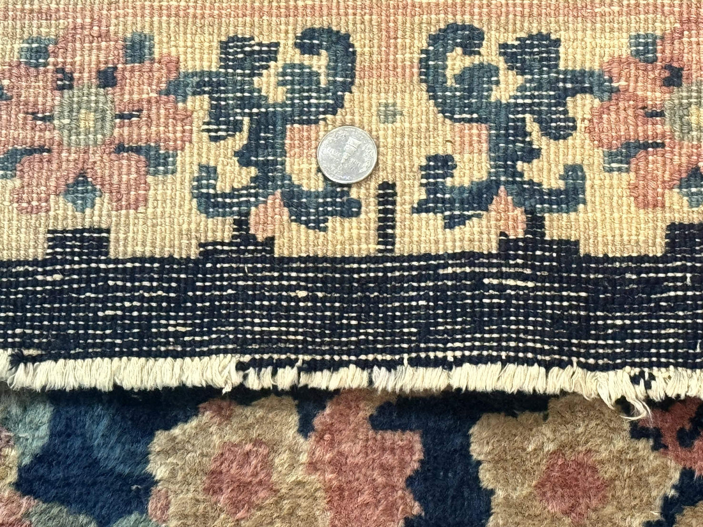 Blue and Beige Chinese Wool Rug 3x6, Chinese Fete Rug, Peking Rug, Antique Chinese Carpet - Nuvé