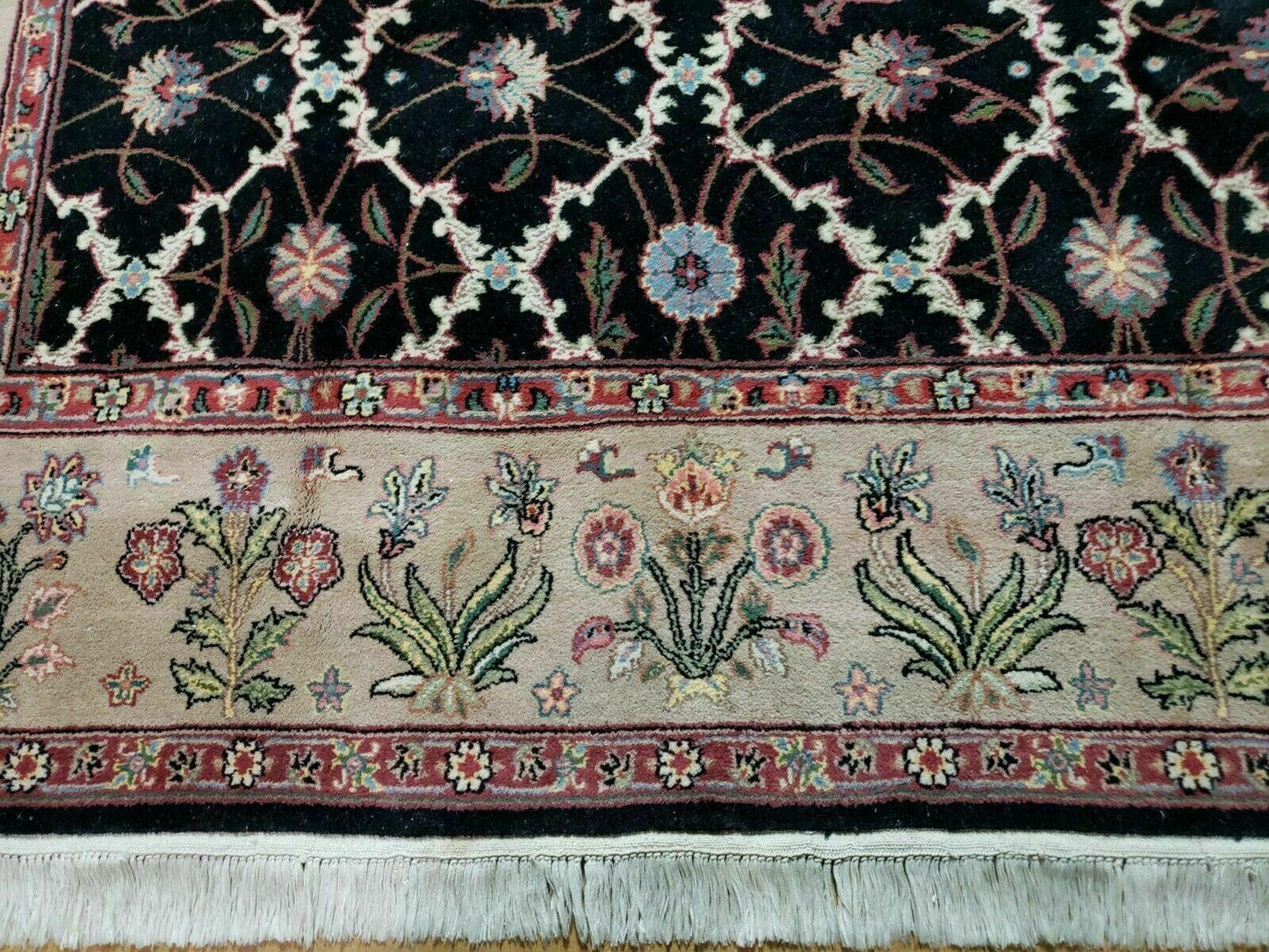 6' X 9' Handmade India Floral Oriental Wool Rug Carpet Hand Knotted Nice Black - Nuvé