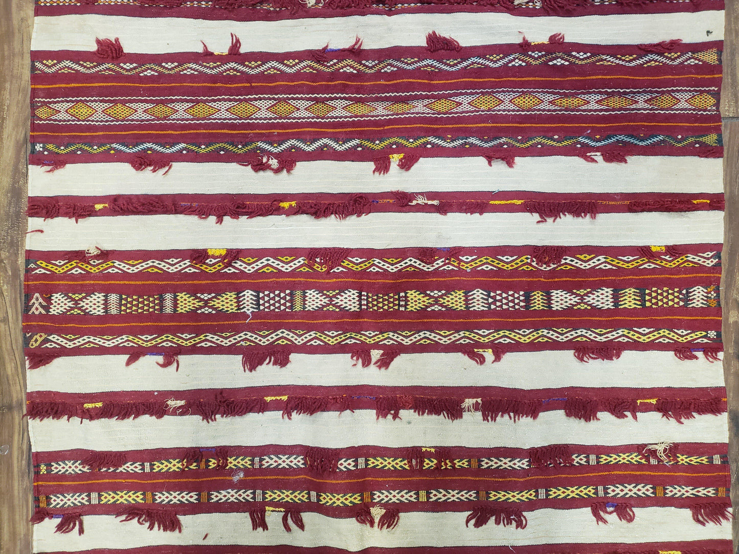 Antique Turkoman Yamud Rug 3x5 ft, 1920s Turkmen Sofreh Table Cover, Bohemian Rug, Tribal Collectible, Striped Rug, Handmade Ivory and Red - Nuvé