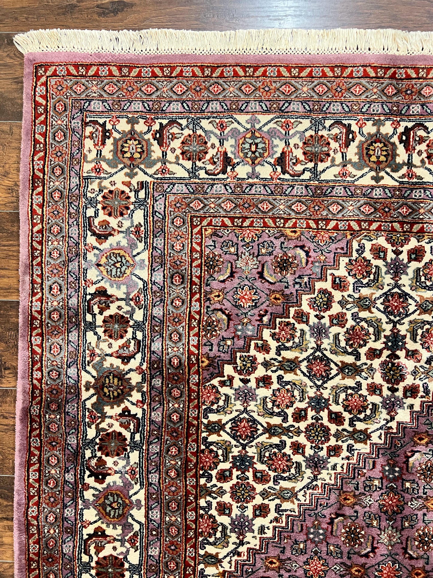 Indo Persian Bidjar Rug 8x10, Purple and Ivory Hand Knotted Wool Vintage Oriental Carpet, Herati Mahi Pattern, 8 x 10 Traditional Fine Rug - Nuvé