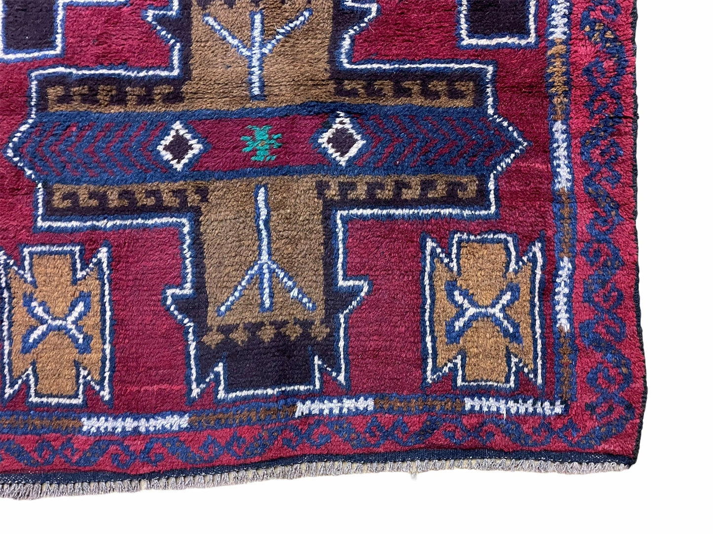 2' 10" X 4' 9" Vintage Handmade Tribal Wool Rug Balouchi Rug Afghan Rug Red Blue - Nuvé