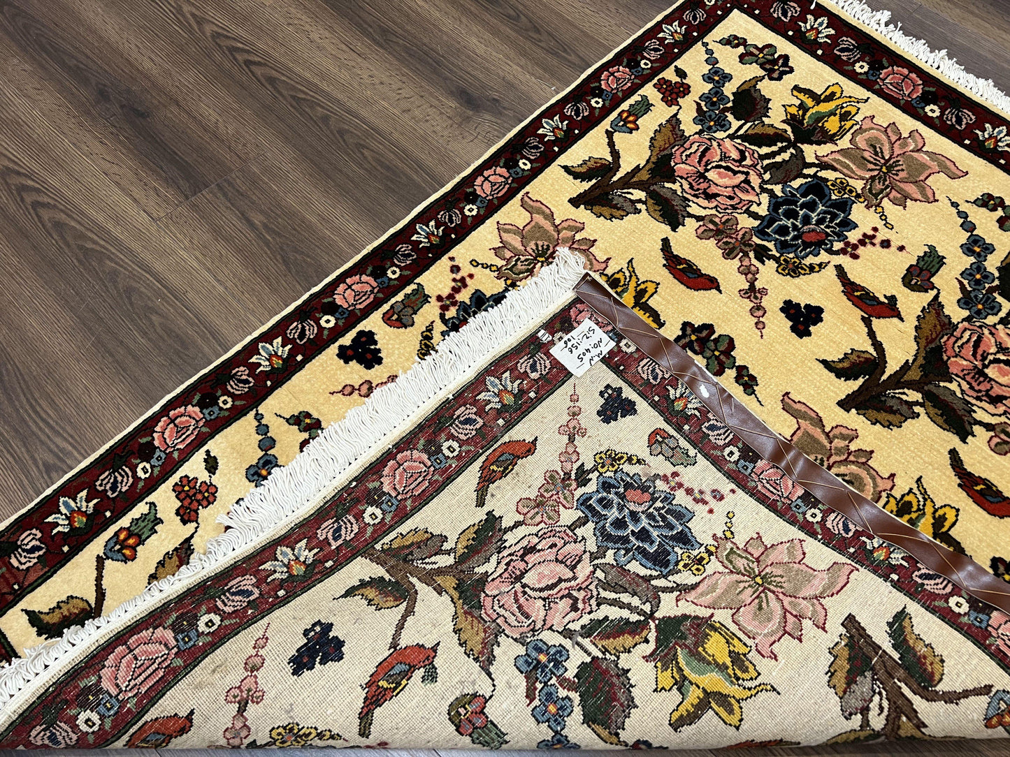 Persian Bidjar Rug 3.6 x 5 ft, Repeated Floral Motifs, Roses and Birds, Cream Burgundy, Fine Wool Oriental Bijar Carpet, Vintage Traditional Area Rug - Nuvé