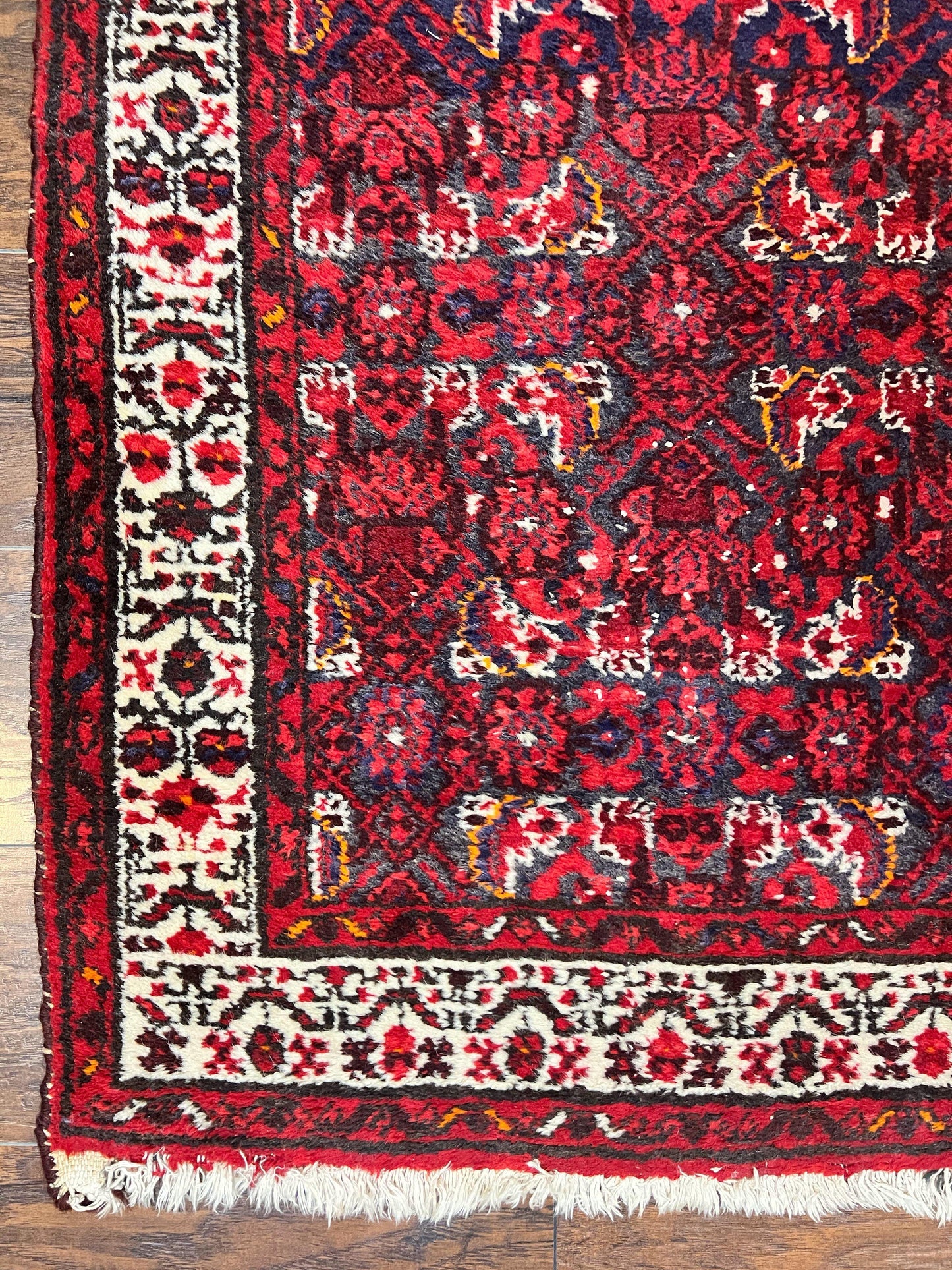 Persian Tribal Runner 3 x 9, Hamadan Dargazin Rug, Dark Blue and Red Wool Hand Knotted Hallway Rug, Vintage Antique Oriental Runner, 9ft Long Runner, Herati - Nuvé