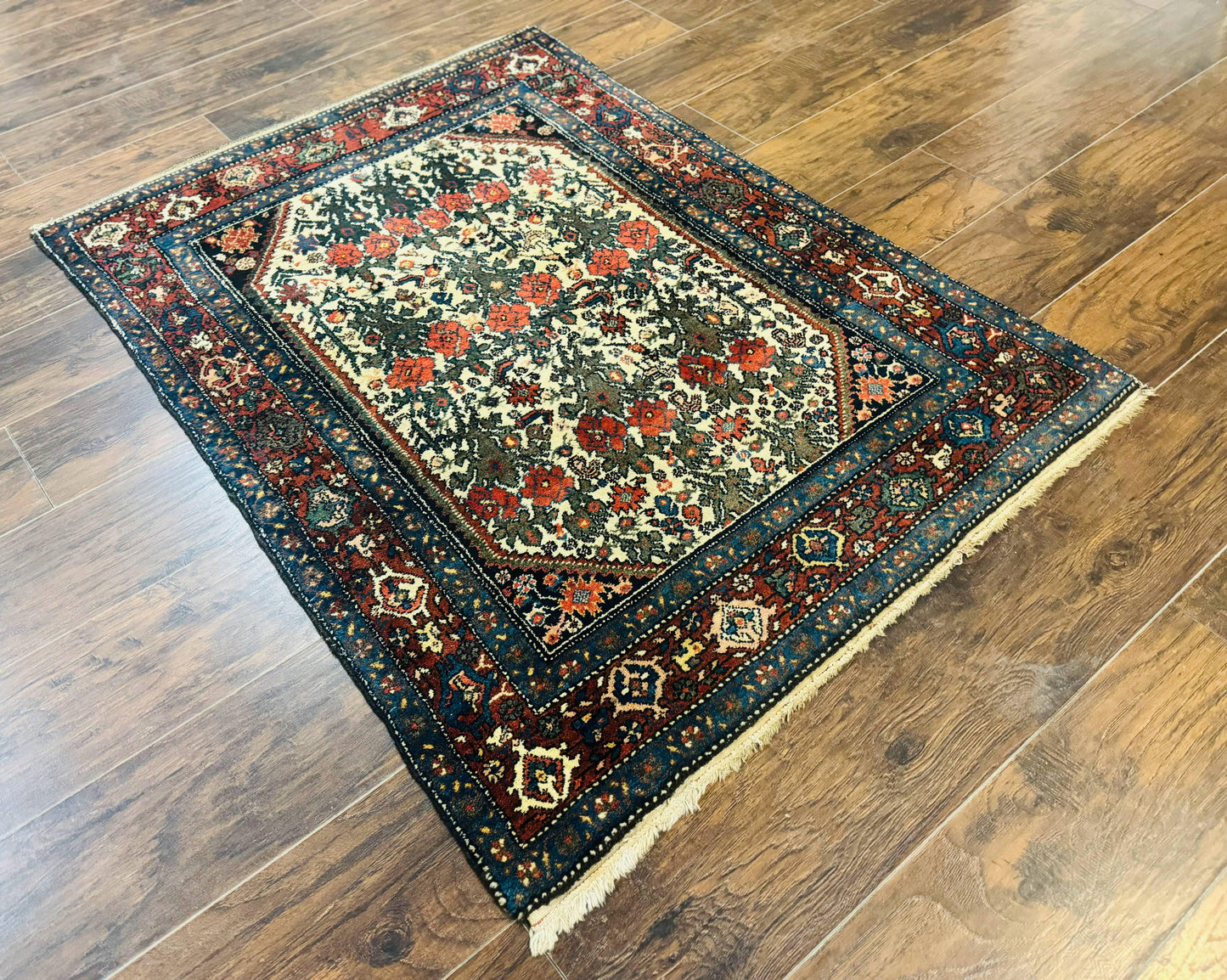 Persian Tribal Rug 3x5, Antique Persian Carpet, Floral Roses, Handmade, Persian Zanjan Rug - Nuvé