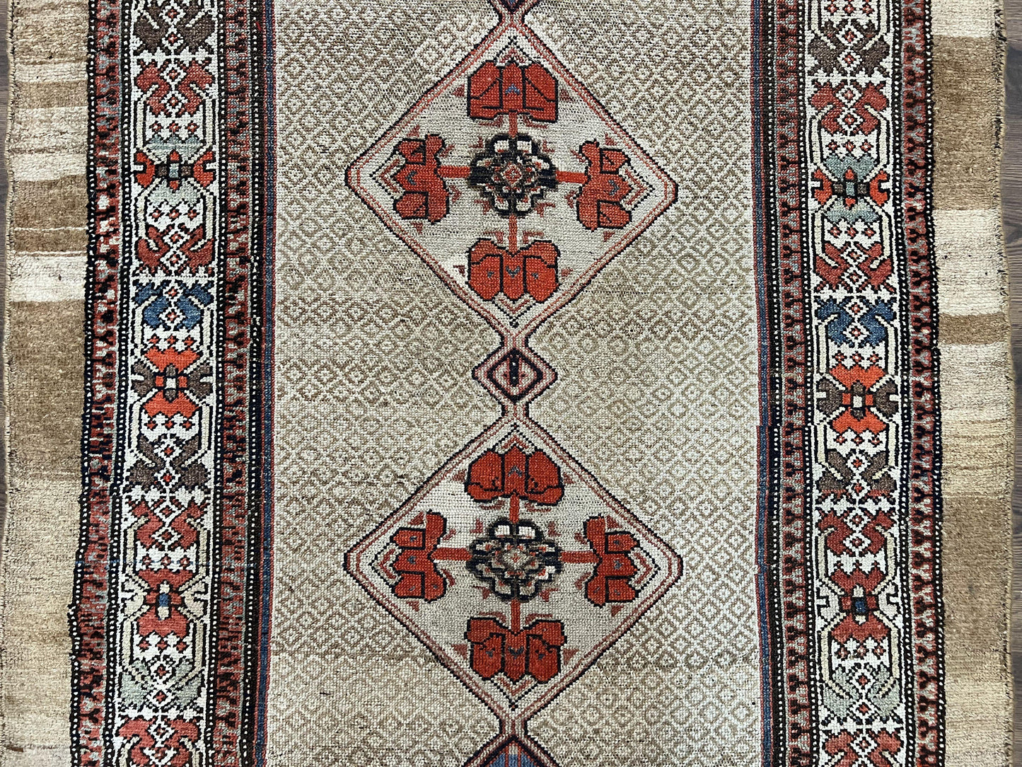 Rare Persian Sarab Tribal Runner Rug 4 x 10, Antique, Geometric Medallions, Camel Hair Runner - Nuvé