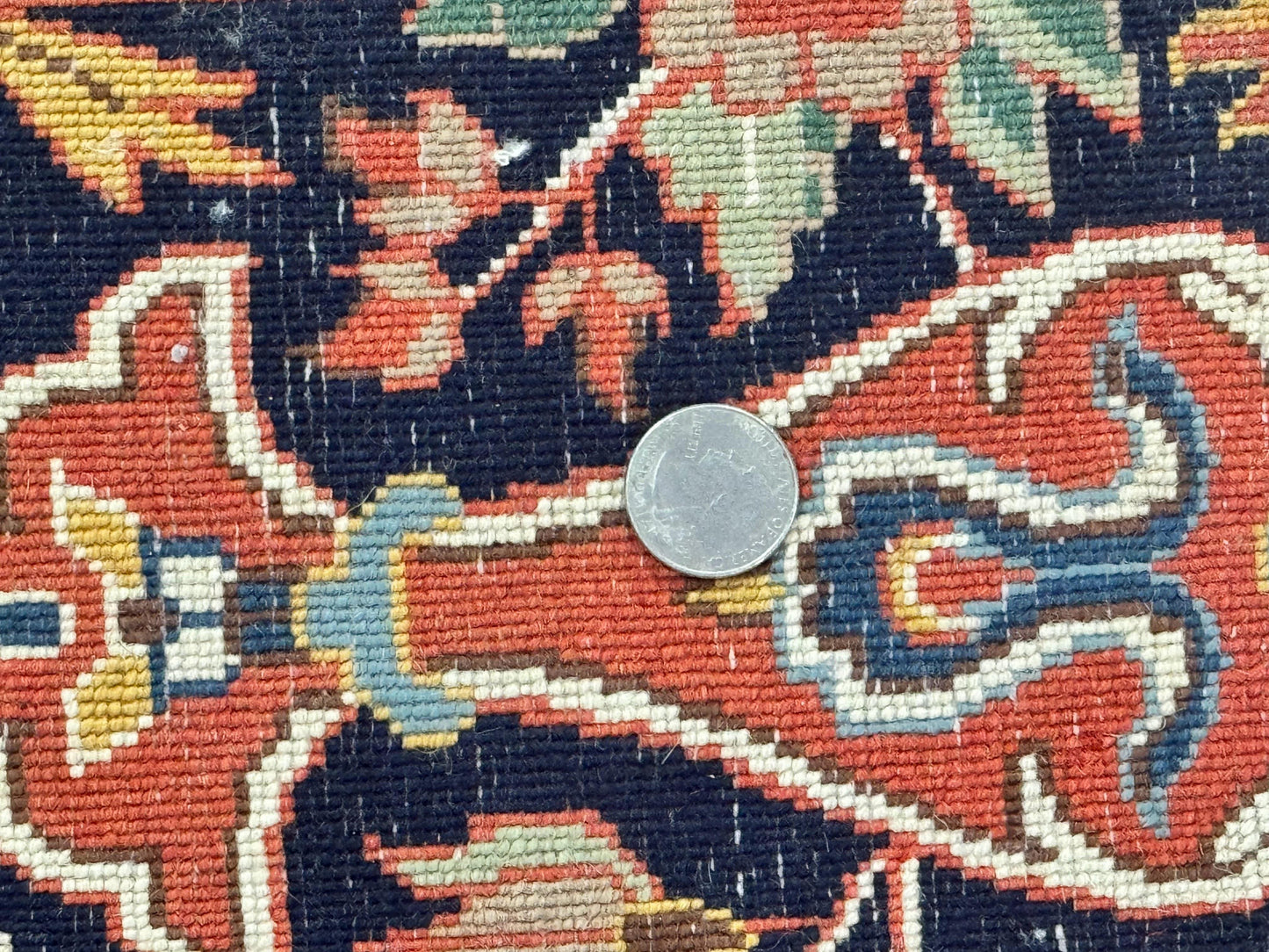 Indo Persian Rug 7x10, Vintage Handmade Wool Carpet, Floral Medallion Traditional Rug, Red and Midnight Blue - Nuvé