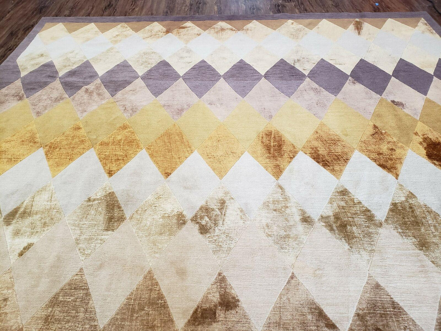 8' 6" X 11' Handmade Chinese Tibetan Nepal Silk & Wool Rug Gold Brown Tan Beige - Nuvé