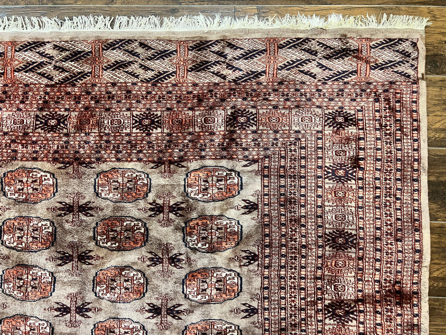 Pakistani Bokhara Turkoman Rug 7x10, Handmade Vintage Wool Carpet, Brown-Red - Nuvé