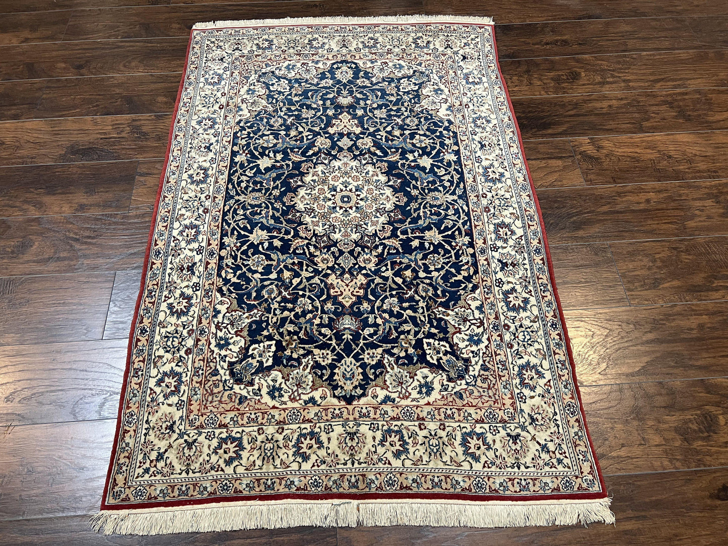 Super Fine Persian Nain Rug 3.6 x 5.4, Navy Blue and Ivory, 700 KPSI - Nuvé