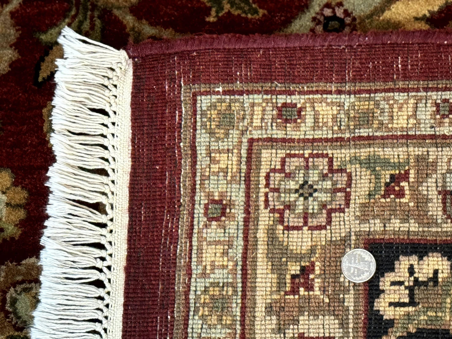 Indian Agra Rug 10x14, Traditional Oriental Carpet, Room Sized Wool Area Rug, Floral, Maroon - Nuvé