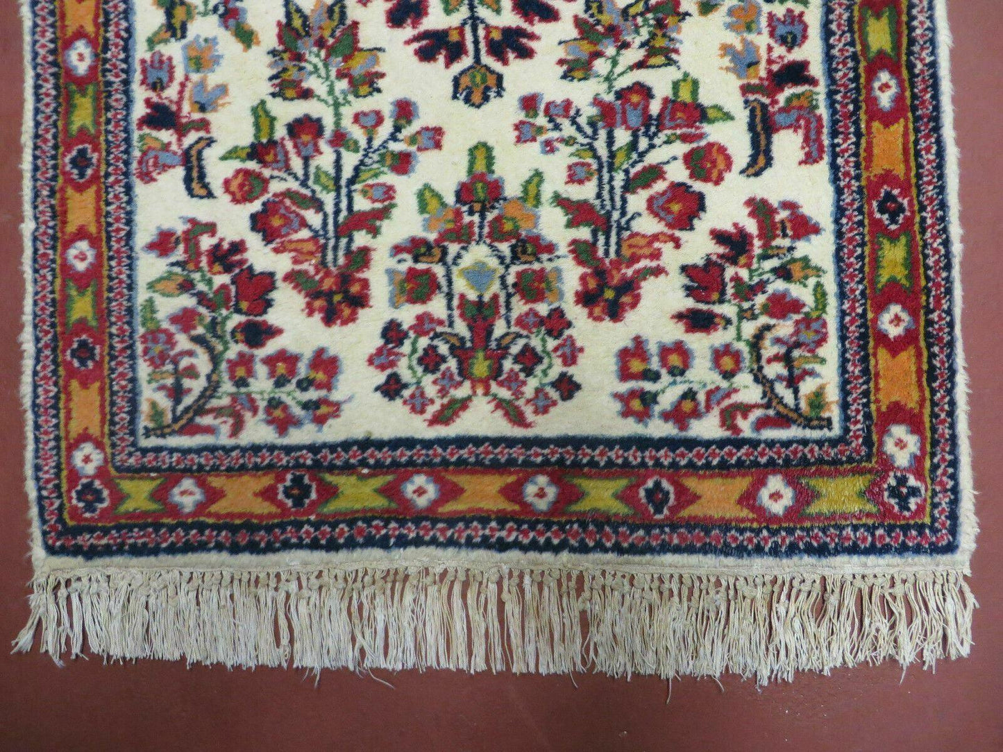 Small Persian Rug 2 x 3, Tiny Persian Sarouk Carpet, Cream Navy Blue Red, Floral Medallion, Vintage Wool Rug, Handmade Hand-Knotted Oriental Rug - Nuvé