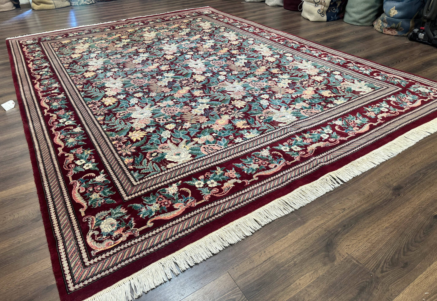 Pakistani Rug 9x12 William Morris Maroon Vintage Floral Wool - Nuvé