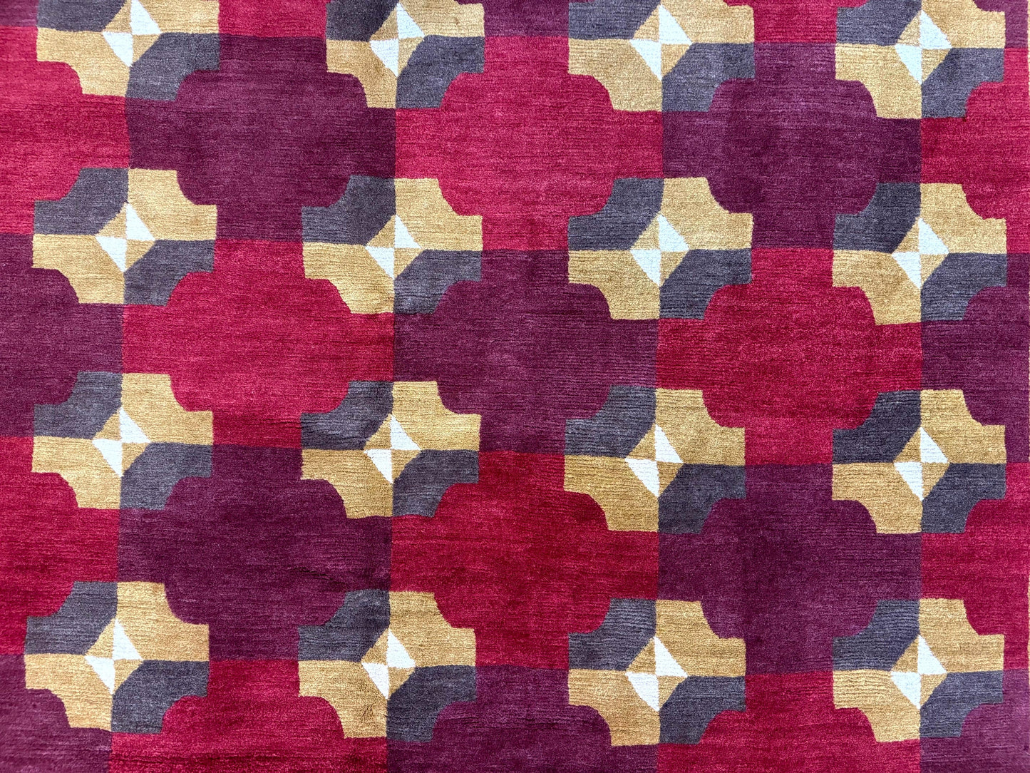 Modern Tibetan Rug 5 x 6.8, Wool, Red, Allover Pattern, Nepali Rug, Abstract Rug, Handmade Area Rug - Nuvé